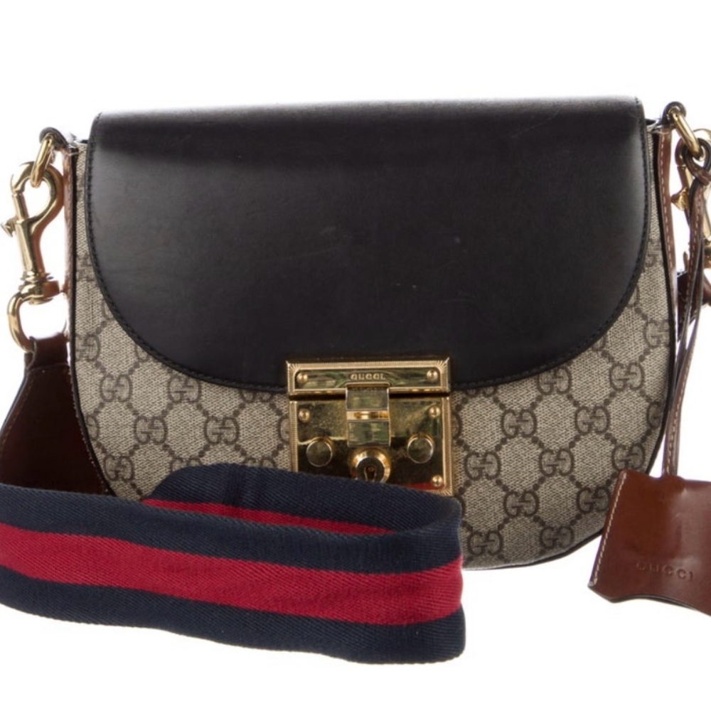 Gucci Black and Brown Crossbody Bag with Gold Hardware
